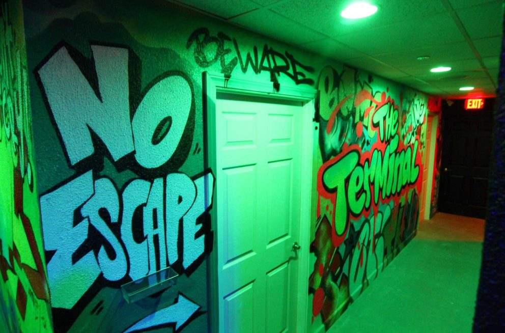 Illustration of an Escape Room with graffiti stating 'No Escape'